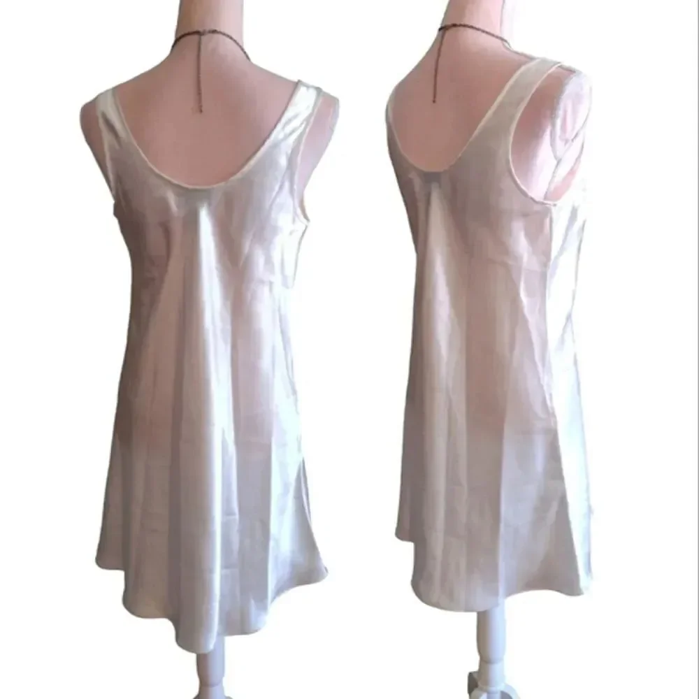 VTG 80s White Satin Floral Lace Rosette Mini Lingerie Slip Dress Small - Picture 12 of 17